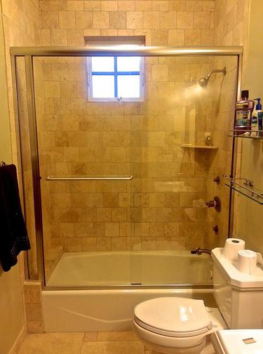 sliding semi frameless glass shower enclosure brushed chrome flagstaff